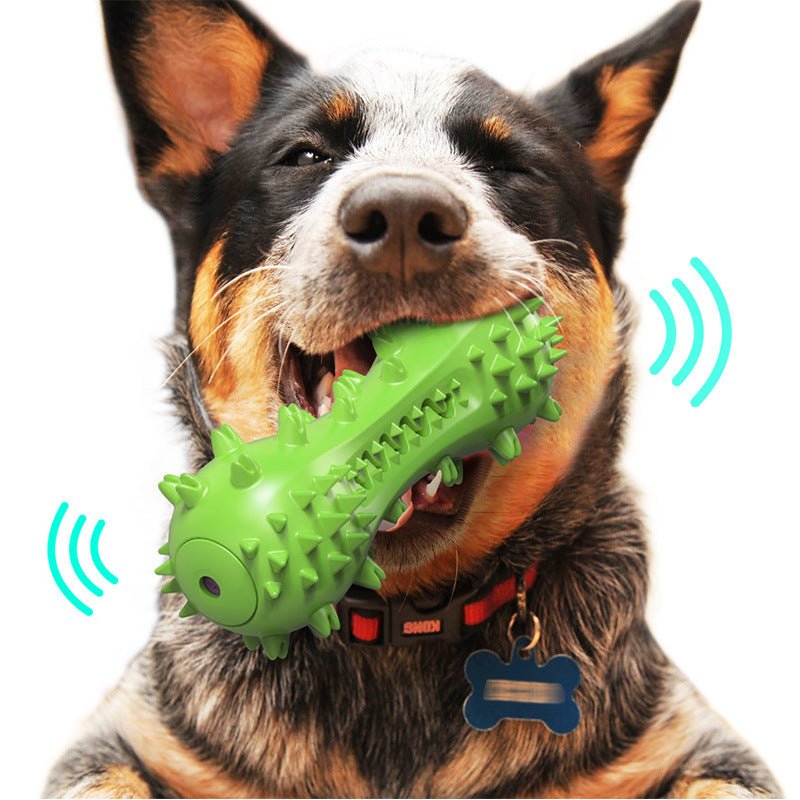Textured surface of dog dental chew toy for plaque removal